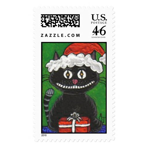 BoBo the Black Christmas Cat - Holiday Stamp