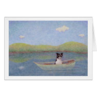 Bob's Dream - Dog adrift in fishing boat - fun art card
