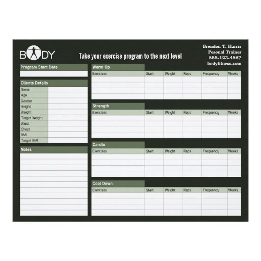 Body Madness Personal Trainer Workout Log Sheets Letterhead Zazzle Workout Templates For Personal Trainers