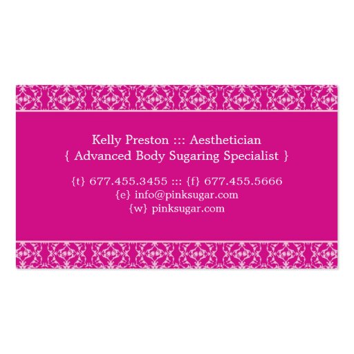 Body Sugaring & Aesthetics Business Card (back side)