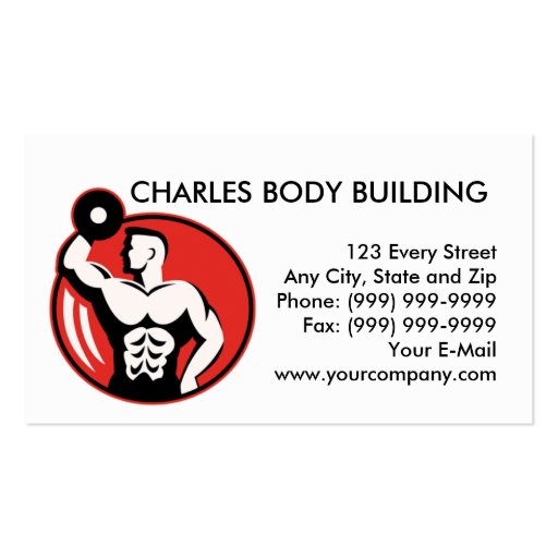 bodybuilder lifting  dumbbell weights business card template