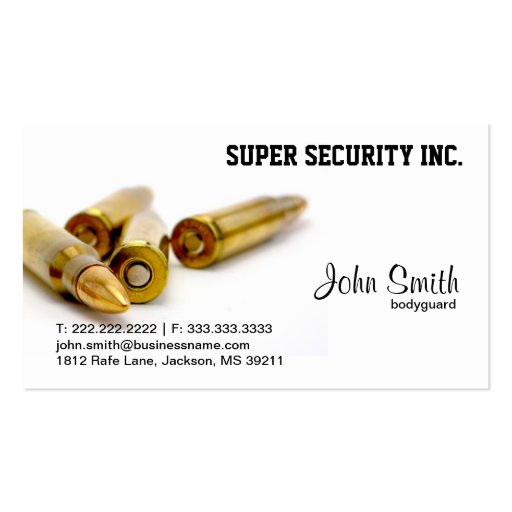 Bodyguard Bullets business card
