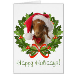 Boer Goat Happy Holidays in Wreath Greeting Card