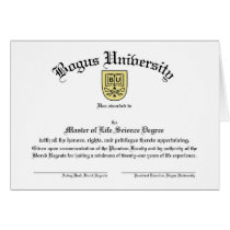 Bogus University Diploma Card