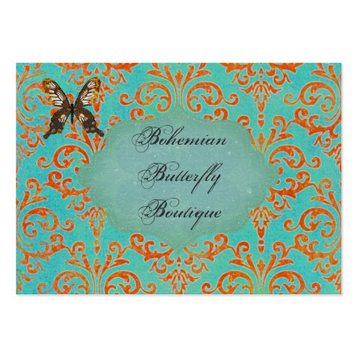 Bohemian Butterfly Boutique Turqoise & Orange Dama Business Card (back side)
