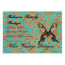 Bohemian Butterfly Boutique Turqoise & Orange Dama Business Card