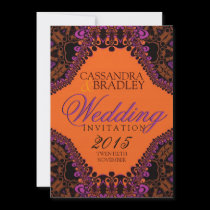 Bohemian Damask Lace Vibrant Wedding Invitations invitations