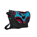 Bohemian Hand-drawn Aqua & Hot Pink Flowers messenger bags