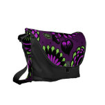 Bohemian Hand-drawn Purple & Lime Flowers messenger bags