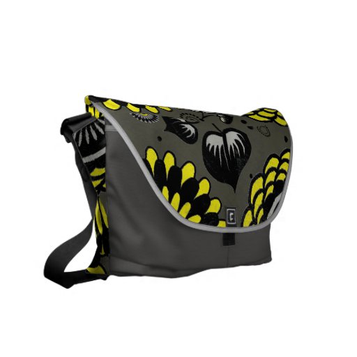 Bohemian Hand-drawn Yellow & Charcoal Flowers Courier Bag