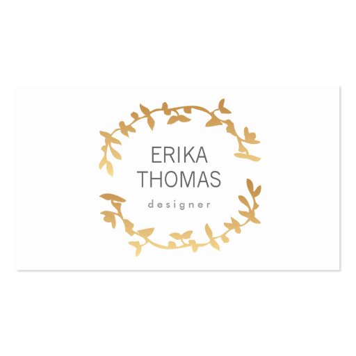 BOHEMIAN LEAF WREATH LOGO in GOLD Business Card Template (front side)