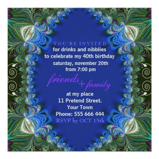 Bohemian Peacock lacy decor Birthday Dinner Party Custom Invitations