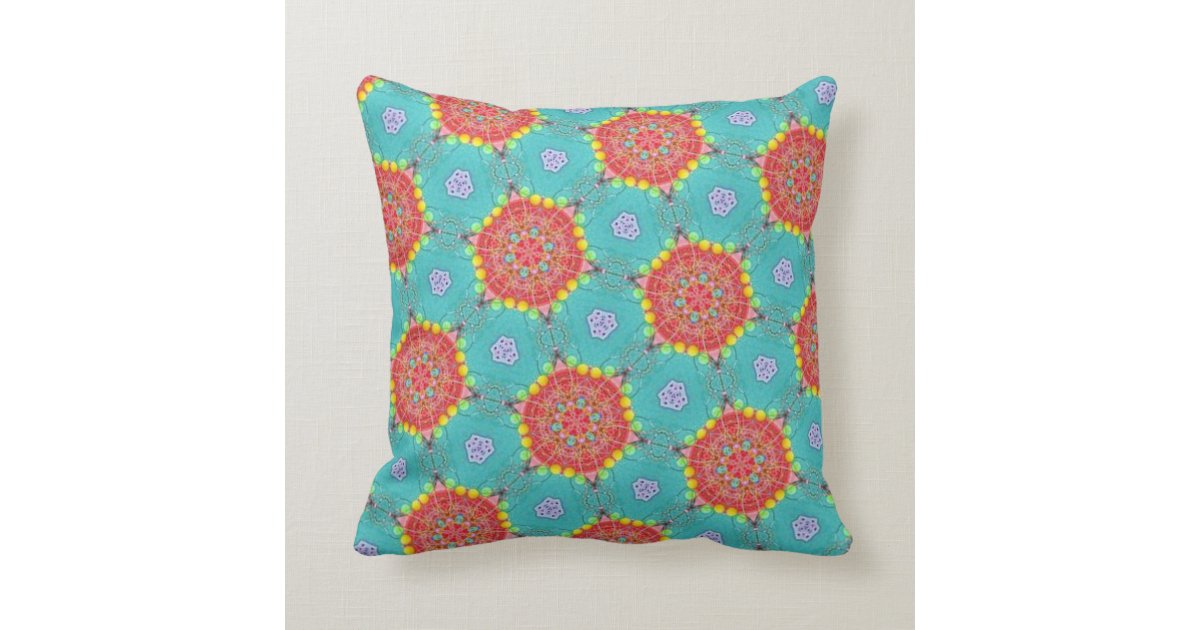 Bohemian Teal and Orange Spirograph Throw Pillow Zazzle