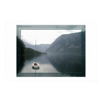Bohinj lake, view with a white boat posters