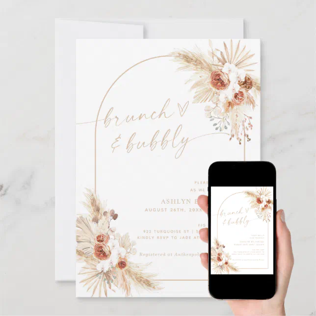 Boho Beige Pampas Grass Bridal Brunch Invitation Zazzle