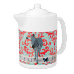 Boho Blue Butterflies & Zebra Damask  Teapot