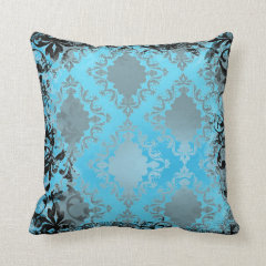 Boho Chic Blue and Black Vintage Throw Pillow Pillows