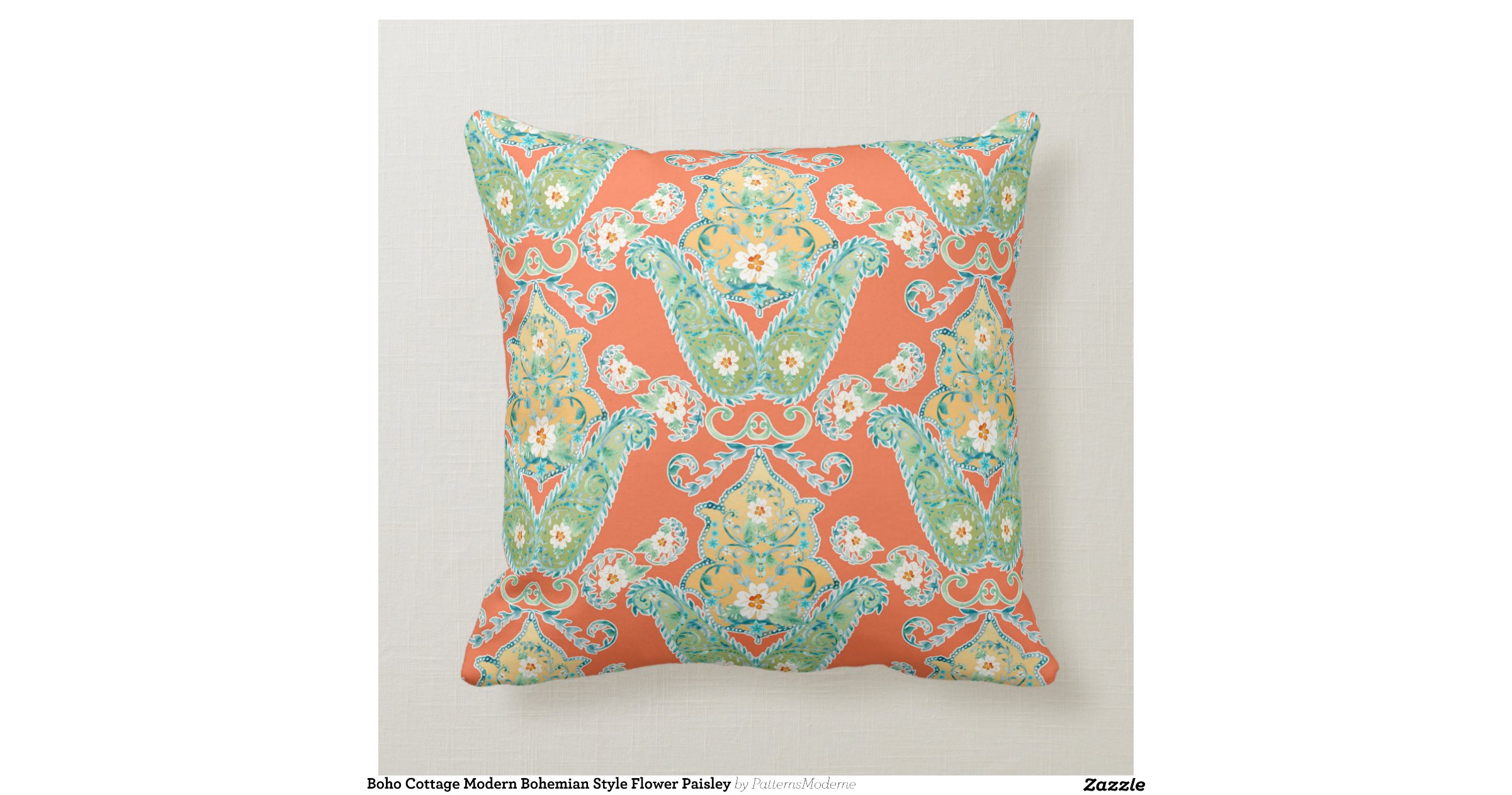 Boho Cottage Modern Bohemian Style Flower Paisley Throw Pillow Zazzle