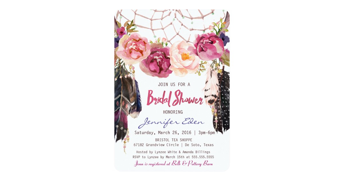 Boho Floral Dreamcatcher Bridal Shower Invitation Zazzle 6300