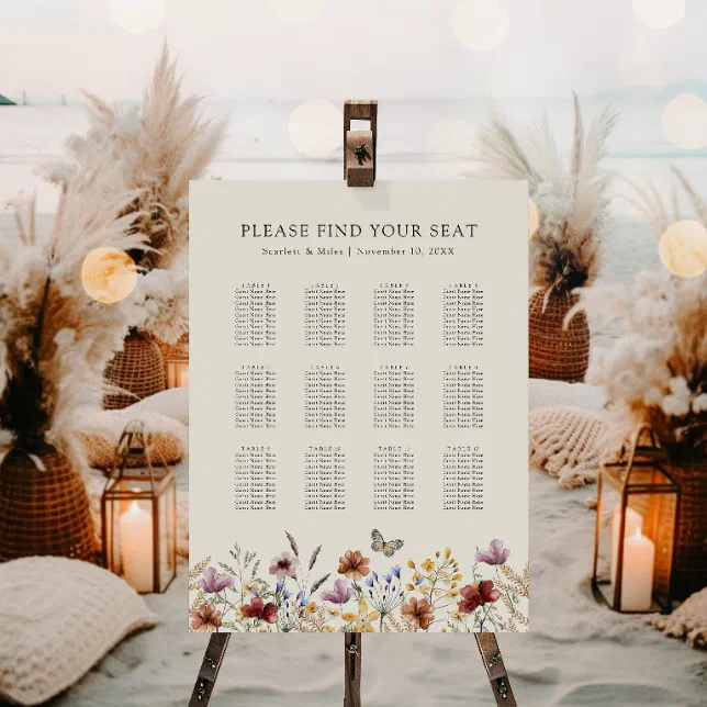 Boho Floral Seating Chart Foam Board Zazzle