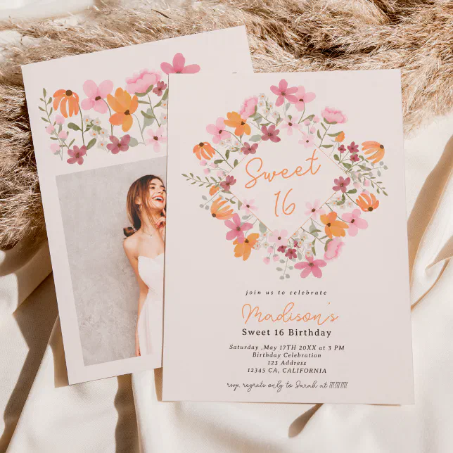 Boho Meadow Wildflowers Photo Sweet Invitation Zazzle