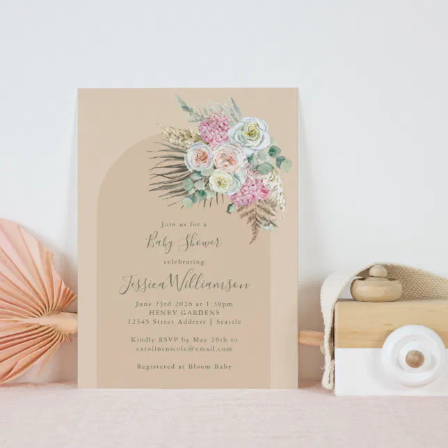 Boho Pampas Grass Beige Flowers Arch Baby Shower Invitation Zazzle