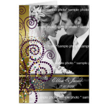 Boho Purple Spirals Gold Thank You Photo Card