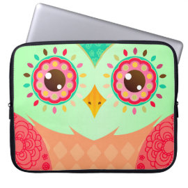 Boho Red & Green Owl Laptop Sleeves