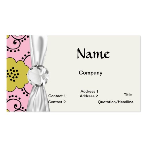 boho shabby chic damask green pink floral business cards (front side)