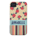 boho shabby roses and stripes add name iphone 4 case