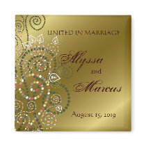 Boho Spirals Pattern Gold Save Date / Gift Magnet by fat_fa_tin Boho Spirals Pattern Gold Save Date / Gift Magnet