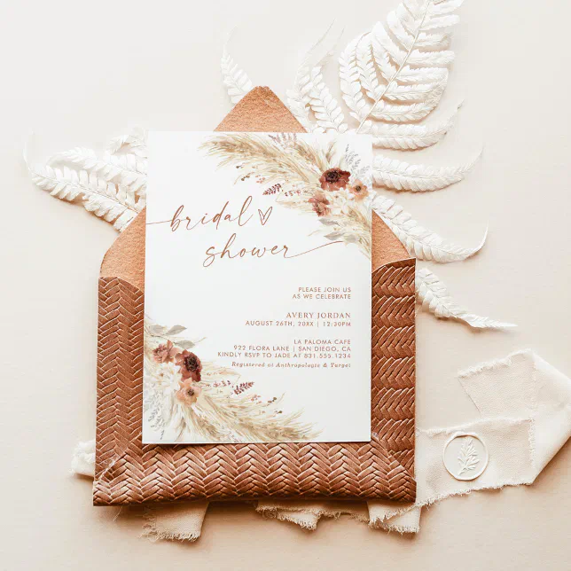 Boho Terracotta Pampas Grass Bridal Shower Invitation Zazzle