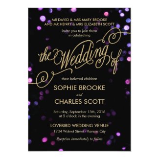 Bokeh Glam Faux Gold Glitter Wedding Invitation