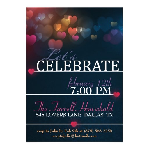 Bokeh Hearts valentine Love Party Invite (front side)