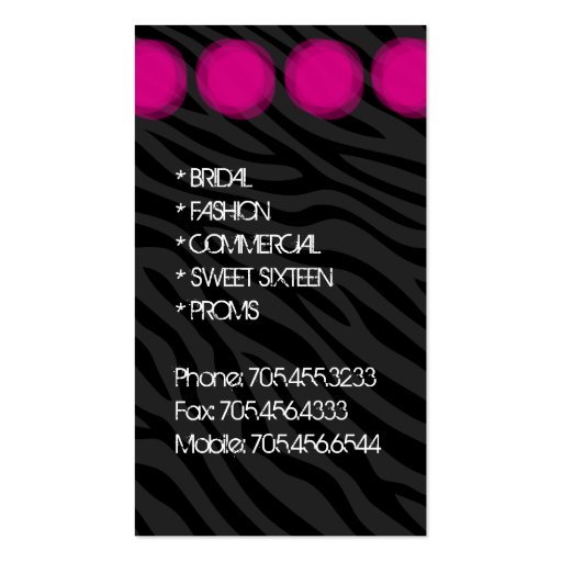 Bold and Stylish Zebra Print Business Card (back side)
