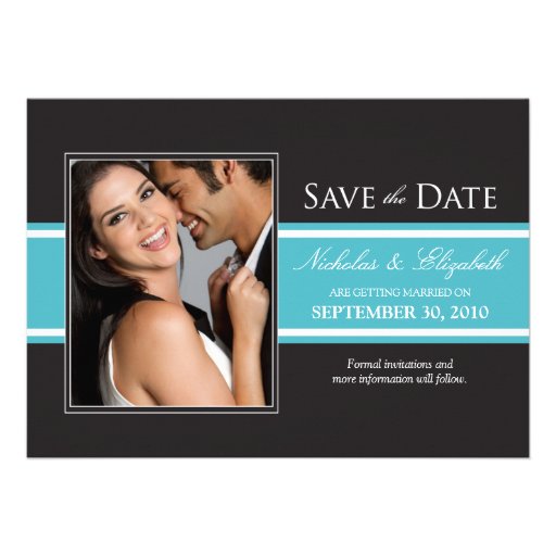 Bold Aqua Stripe Save the Date Announcement