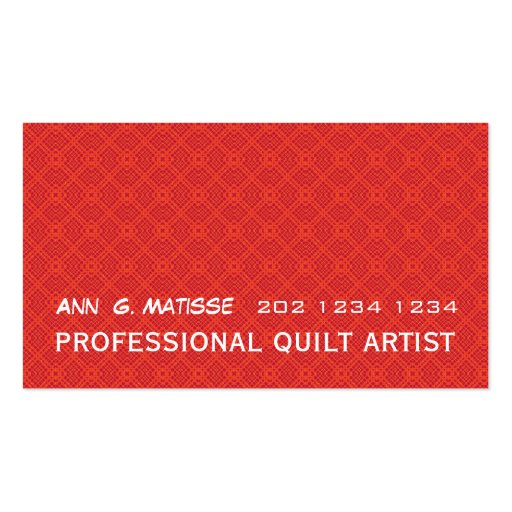Bold  Arts and Crafts Quilt Artist Business Card Templates (back side)