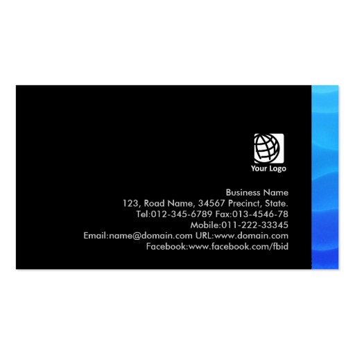 Bold Black Abstract Blue Gradients Business Card (back side)