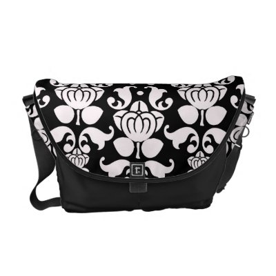 bold black and white damask pattern courier bag Rickshaw_messengerbag bold black and white damask pattern courier bag Rickshaw_messengerbag