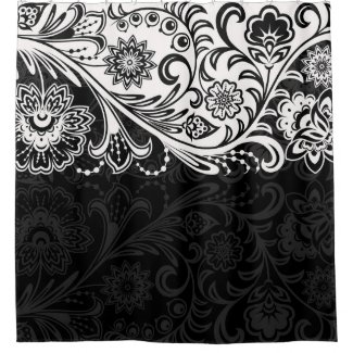 Bold Black and White Floral Design Shower Curtain