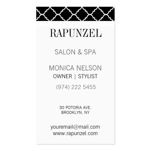 bold black and white quatrefoil business card template (back side)