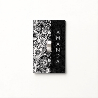 Bold Black White Floral Design Light Switch Cover