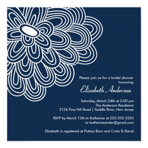 Bold Bloom Navy Blue Bridal Shower Invitation