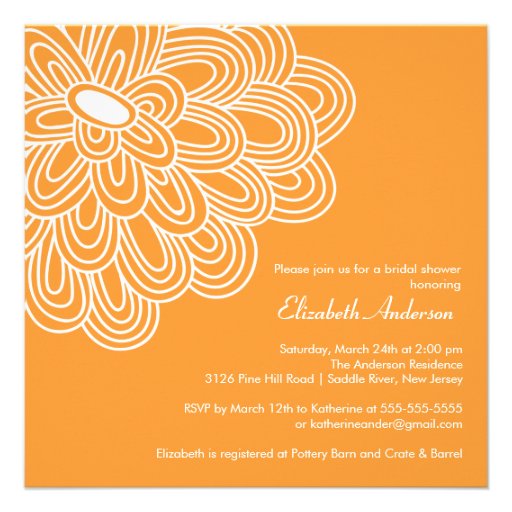Bold Bloom Orange & White Bridal Shower Invitation (front side)