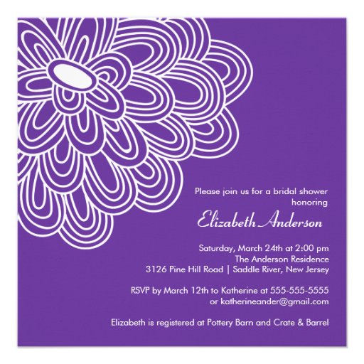 Bold Bloom Purple & White Bridal Shower Invitation
