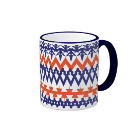 Bold Blue and Orange Tribal Chevron Pattern Coffee Mugs