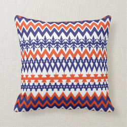 Bold Blue and Orange Tribal Chevron Pattern Throw Pillows