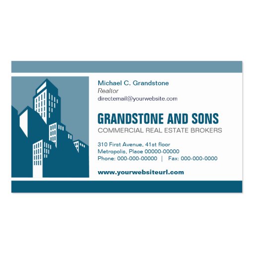Bold Blue Commercial Real Estate Business Card Template