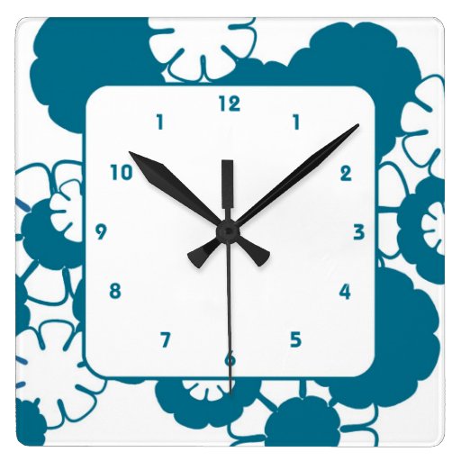 Bold Blue-Green Mod Flowers Stylish Wall Clock