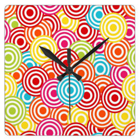Bold Bright Colorful Concentric Circles Pattern Square Wall Clock